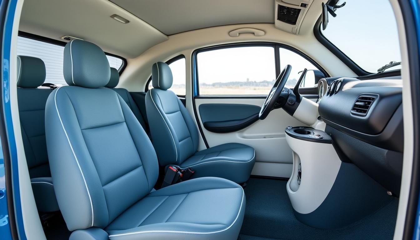 Découvrez l'intérieur charmant de la Fiat Topolino, la citadine électrique qui allie modernité et confort. Plongez dans un univers où design et praticité se rencontrent, offrant une expérience de conduite unique en milieu urbain.